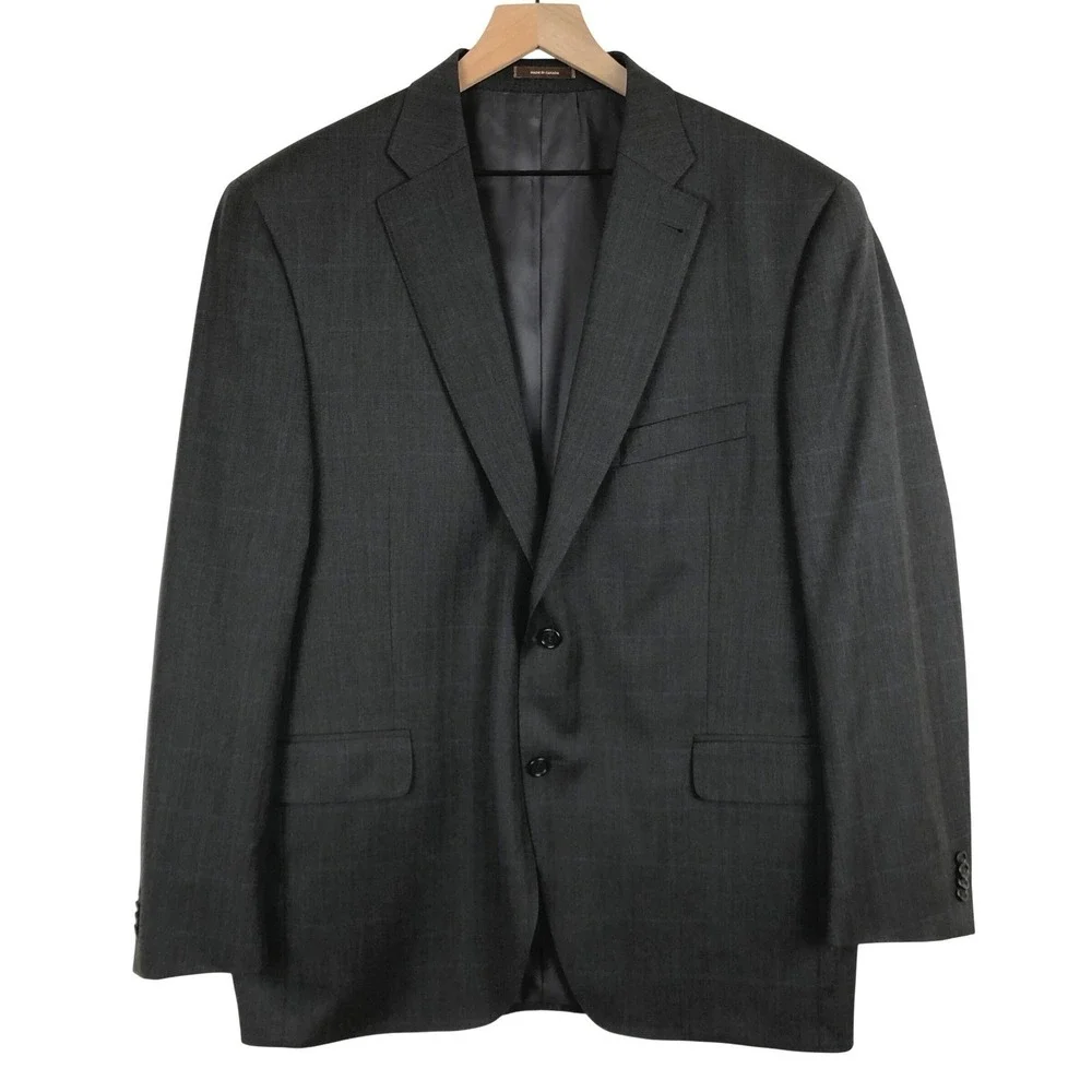 PETER MILLAR Windowpane 100% Wool Jacket 44R Charcoal Gray Blazer Coat Canada
